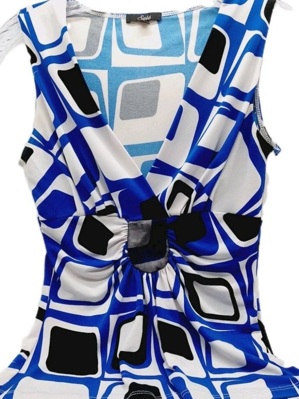 Sele Women's Shirt Black Blue White Sleeveless Tank Size Small